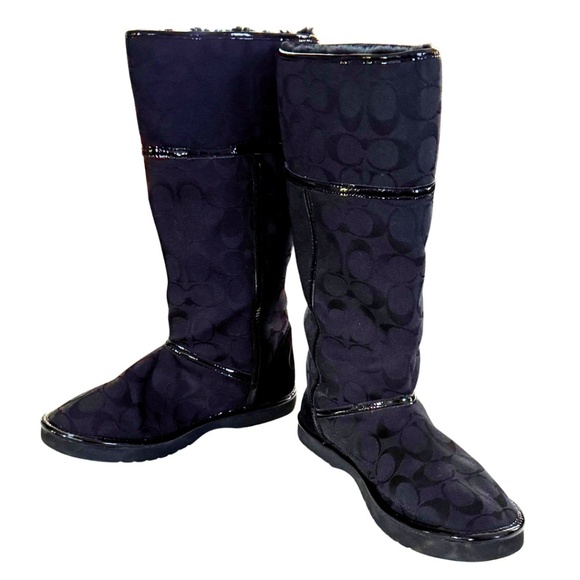 Coach Black Boots | Signature Logo Fur Lined Winter Boots Wear Tall or Cuffed - Picture 5 of 9